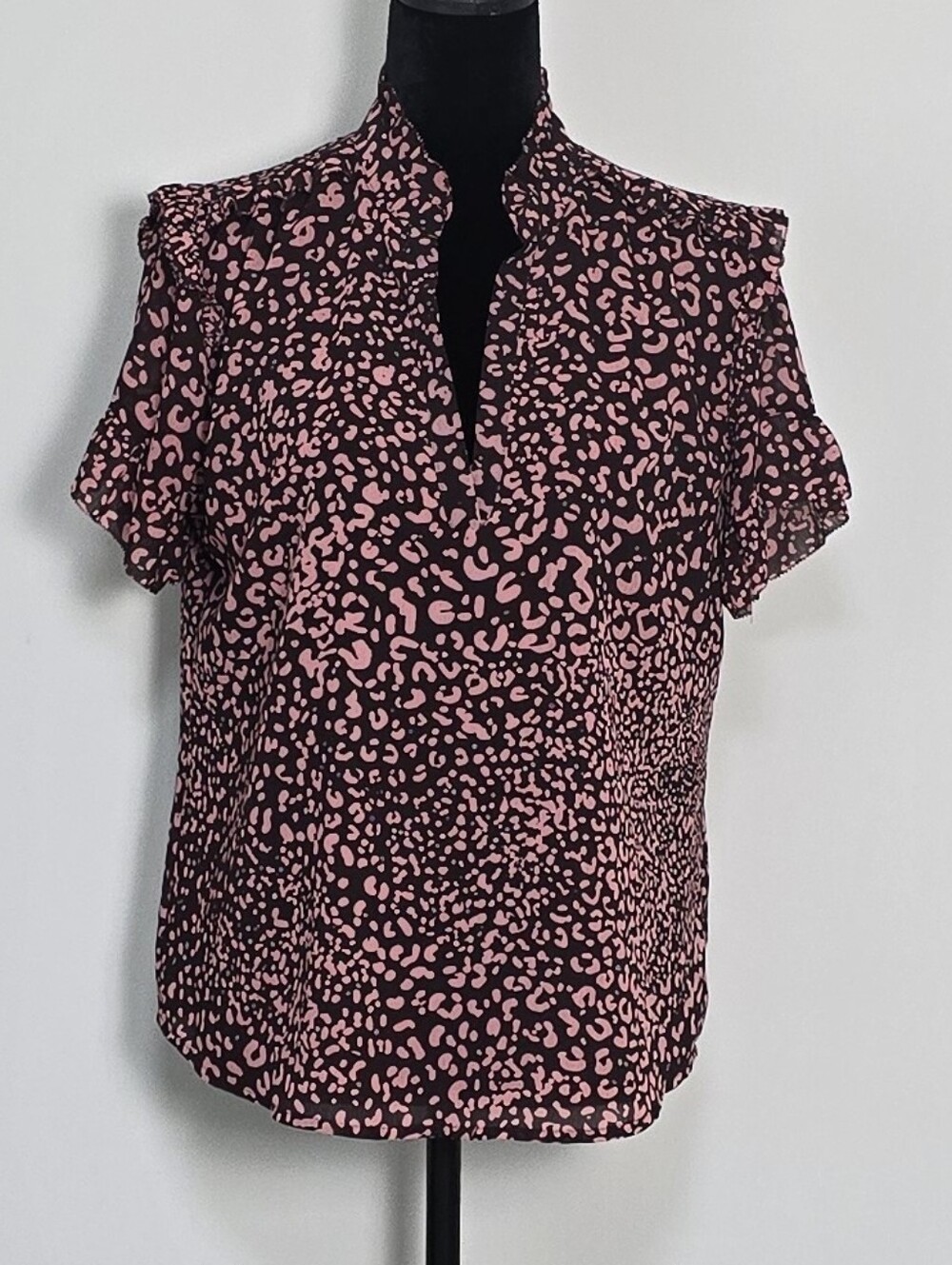 J. Crew Pink and Burgundy Leopard-Print Ruffle Sleeve Blouse